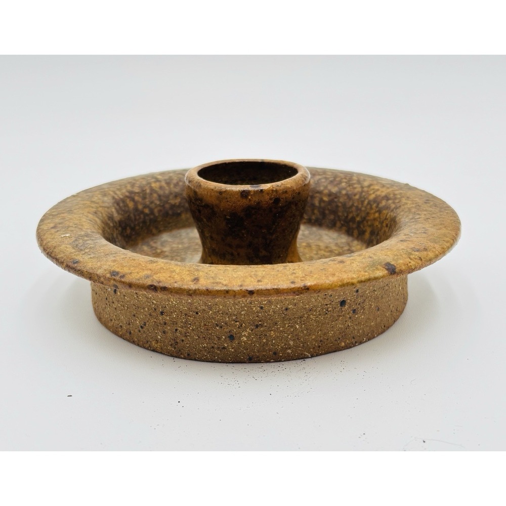 Vintage Studio Pottery Candle Holder Signed 1975 Brown Speckled Ceramic